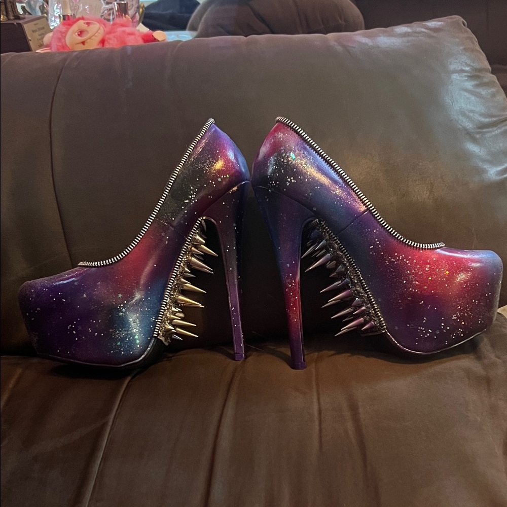 Galaxy spike glitter high heels by zombie peep show